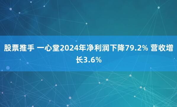 股票推手 一心堂2024年净利润下降79.2% 营收增长3.6%