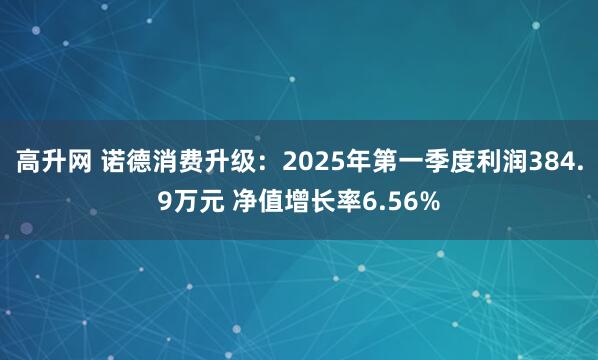 高升网 诺德消费升级：2025年第一季度利润384.9万元 净值增长率6.56%